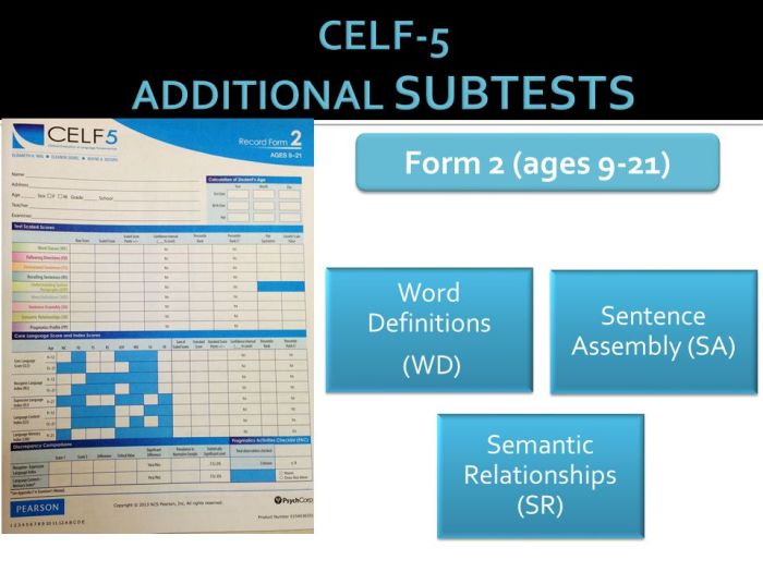 Wiig celf fundamentals evaluation clinical language edition scores subtests contributing core age index secord fifth semel test review