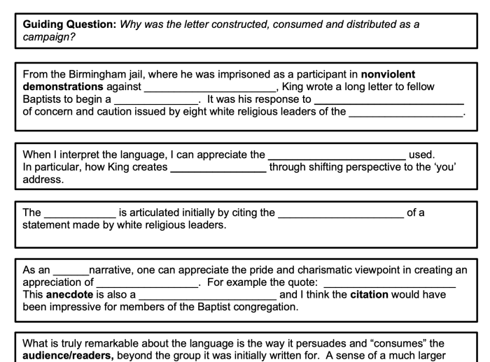 Letter from a birmingham jail worksheet